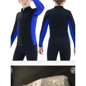 Kids Wetsuit Top Jacket Boys Girls sz10 neoprene BlackBlue Long Sleeve Zip Front